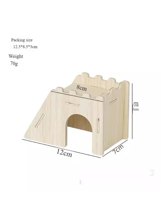 Oldzhan Hamster Nest Solid Wood Toy Small House Golden Bear Avoidance House Double layered Villa Tunnel Hamster Wooden Toy Landscape (Avoidance House Arch Bridge Style) - Image 2